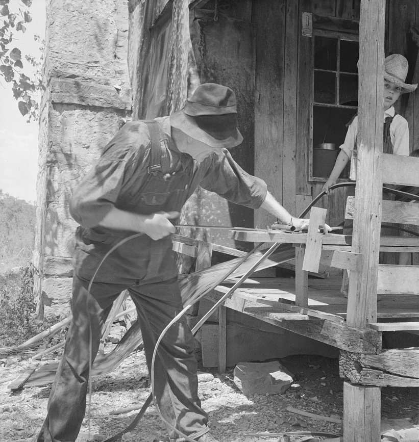 Splitting Hickory for Furniture 1938
